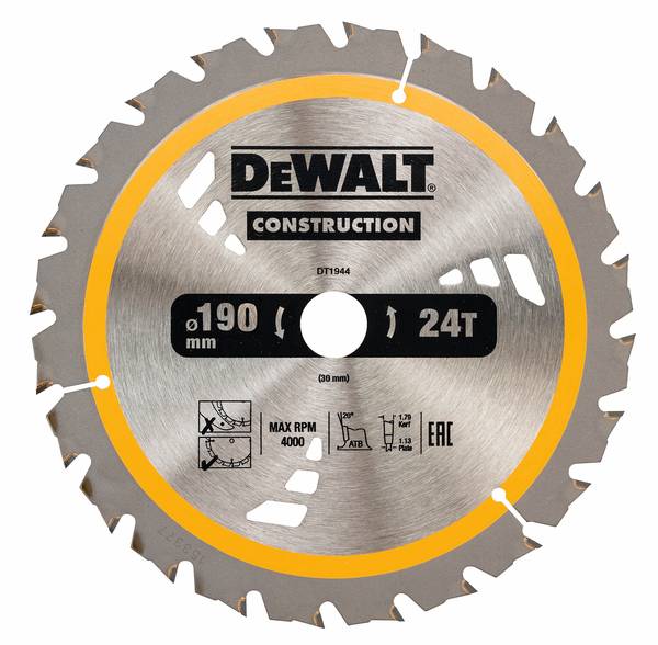 Dewalt DT1944 Kreissägeblatt, 190/30mm 24WZ<br>