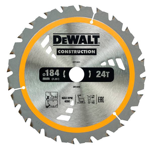 Dewalt DT1951 Kreissägeblatt, 184/20mm 24WZ<br>