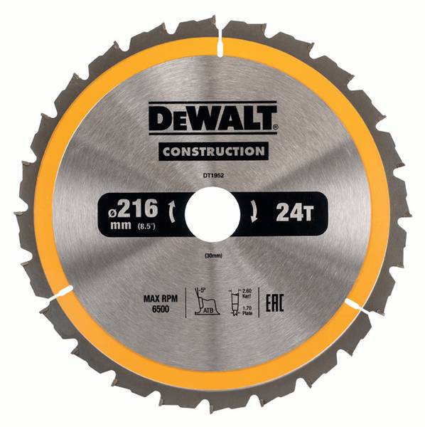 Dewalt DT1952 Kreissägeblatt, 216/30mm 24WZ<br>