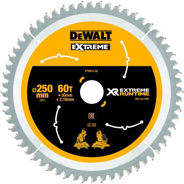 Dewalt DT99573 Kreissägeblatt, 250/30mm, 60WZ/FZ<br>