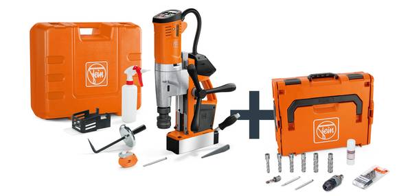 FEIN Akku-Universal-Magnet-Kernbohrmaschine bis 35 mm mit Anwenderset AKBU 35 PMQW AS Construction-Site Set 3/4 in Weldon / HSS <br>