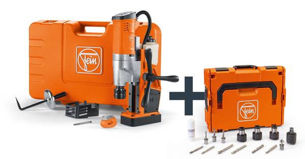 FEIN Universal-Magnet-Kernbohrmaschine bis 35 mm mit Anwenderset KBU 35 QW Fabricator M12 Tapping-Set 3/4 in Weldon<br>