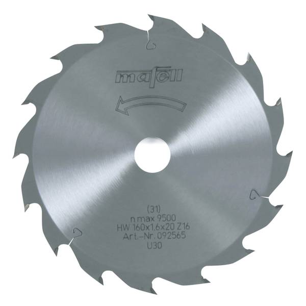 Mafell Sägeblatt-HM, 160 x 1,1/1,6 x 20 mm, Z 16, FZ/FA<br>