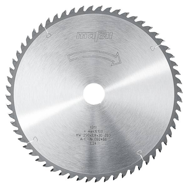 Mafell Sägeblatt-HM, 250 x 1,8/2,8 x 30 mm, Z 60, WZ<br>