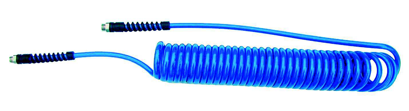 PU-Spiralschlauch, blau - 6,5/10mm , Schlauchlänge 7,5m - Arbeitslänge 6m <br>
