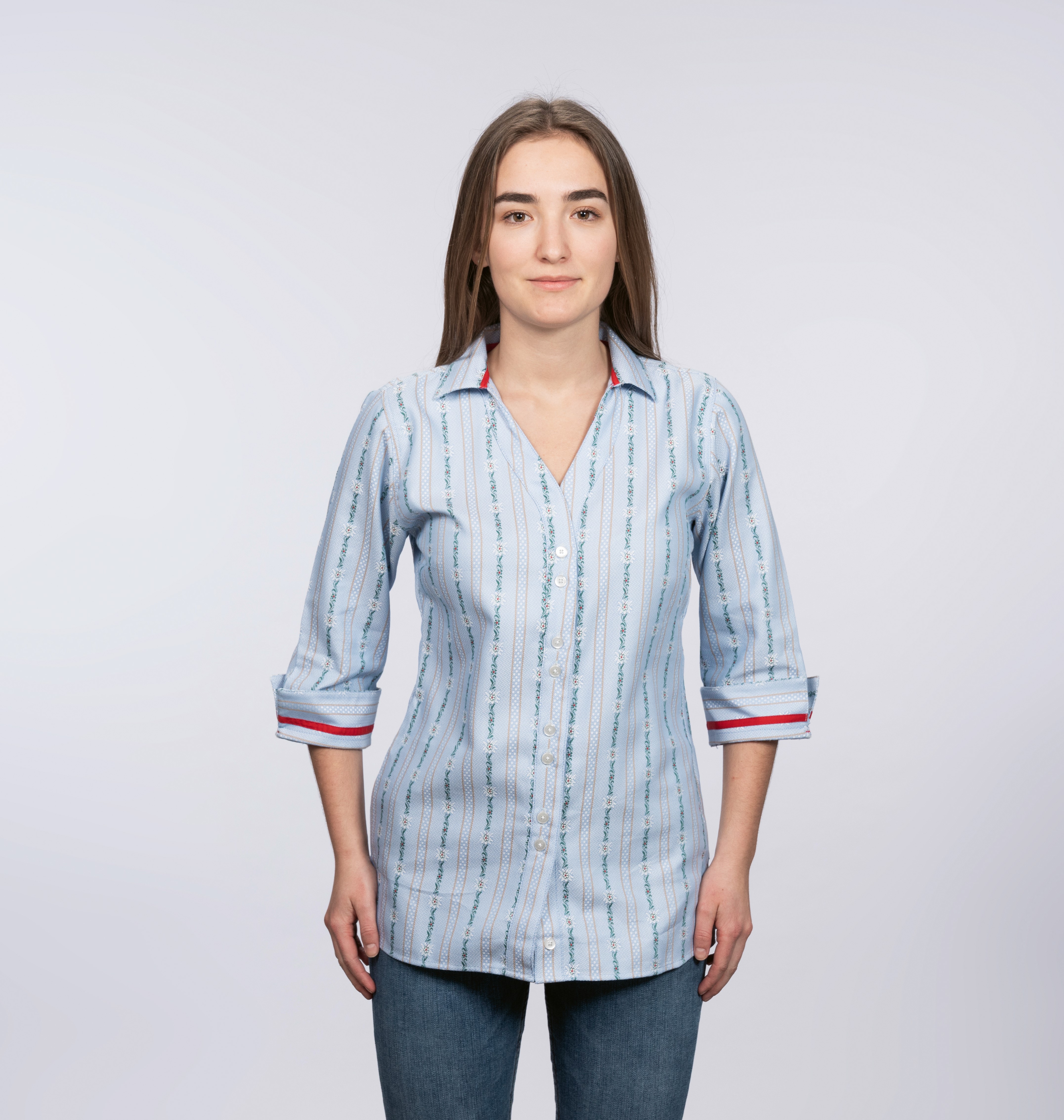 CoolMax Bluse - hellblau/bordeaux