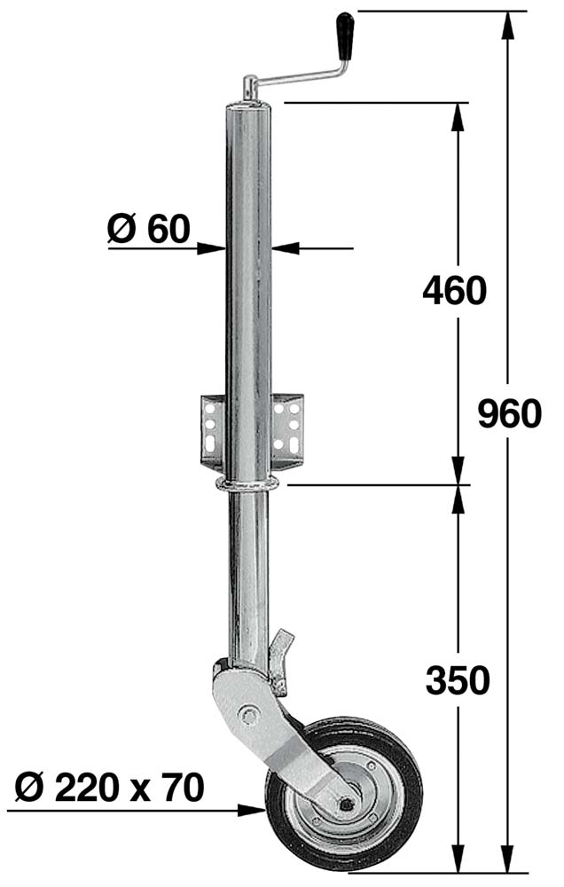 Stützrolle mit automatischem Radaufzug