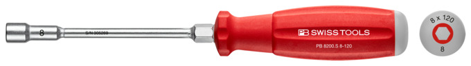 SwissGrip Steckschlüssel-Schraubenzieher, PB 8200.S 8-120 mit Sechskantansatz / Schlüsselhilfe<br>