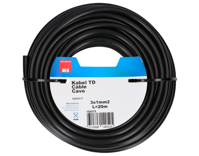 Kabel TD 3x1 schwarz 20m<br>