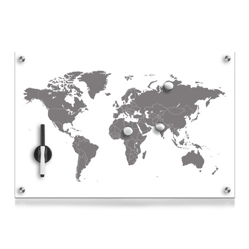 Memobord Glas Worldmap