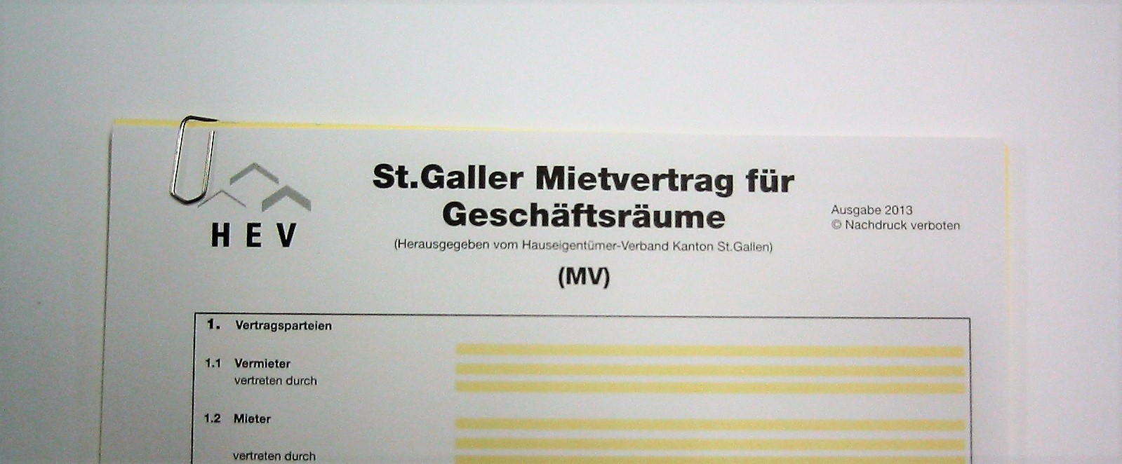 Mietvertrag für Geschäftsräume St. Gallen<br>