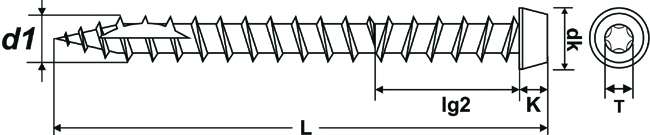 Terrassenschraube V4A 5,0x50mm rostfrei A4, Kopf 7,0 mm   T20<br>