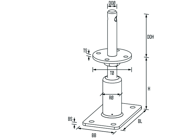 Stützenf. Typ D a.B.hv. 24x120 Dol. M24x190-260 ZinTOP zi.ni.<br>