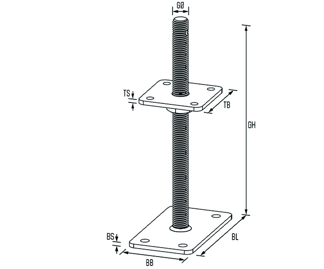 Stütz.f. Typ D a.B.hv. M20x330 Träg.pl. 80x80x6 ZinTOP zi.ni.<br>