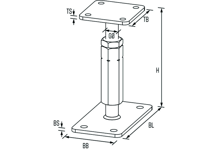 Stü.f. T.P24 a.B.hv. 100x100x6 Dol. M24x150-200 ZinTOP zi.ni.<br>