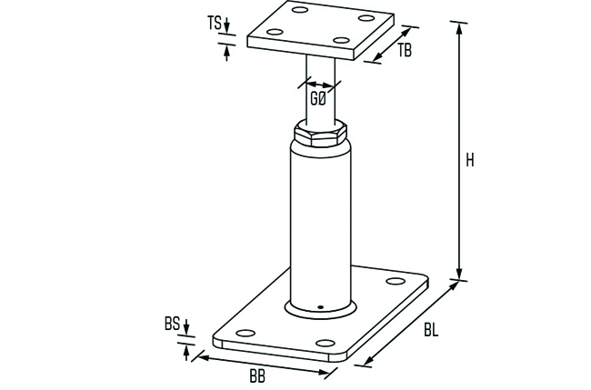 Stü.fu. Typ PR a.B.hv. 80x80x8 Dol. M22x235-315 ZinTOP zi.ni.<br>