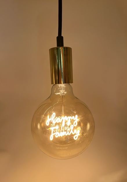 Glühbirne zum Hängen Bernstein Message in the bulb "Happy Family"<br>