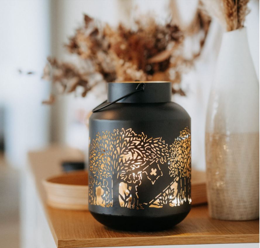 Laterne Scherenschnitt “Bergchilbi” rund schwarz