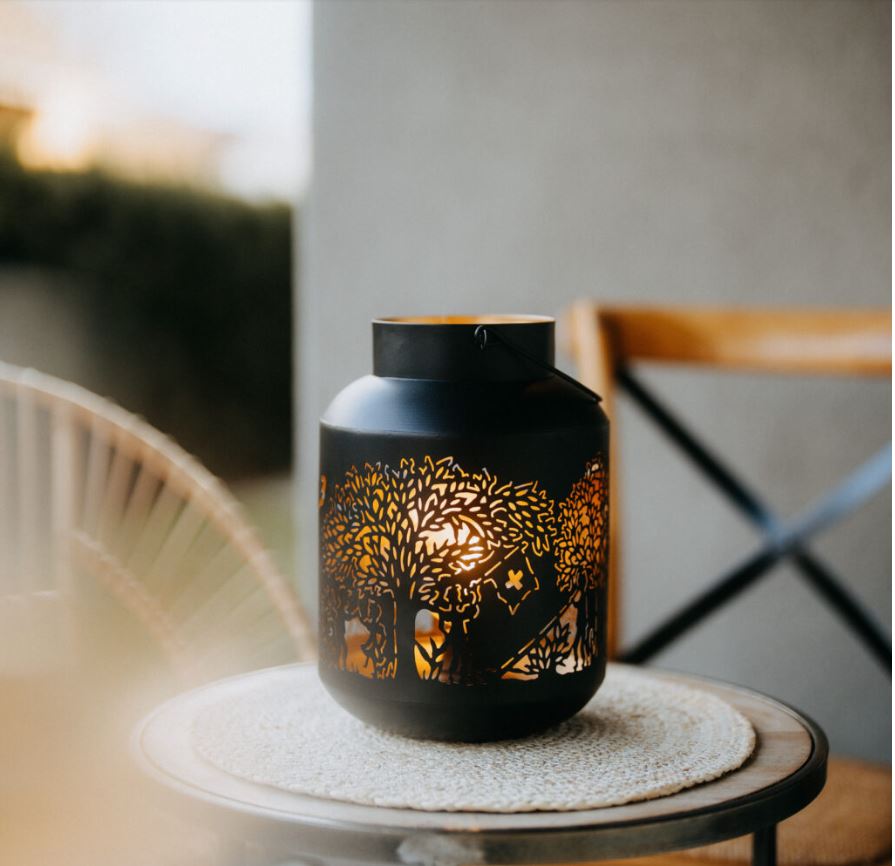 Laterne Scherenschnitt “Bergchilbi” rund schwarz