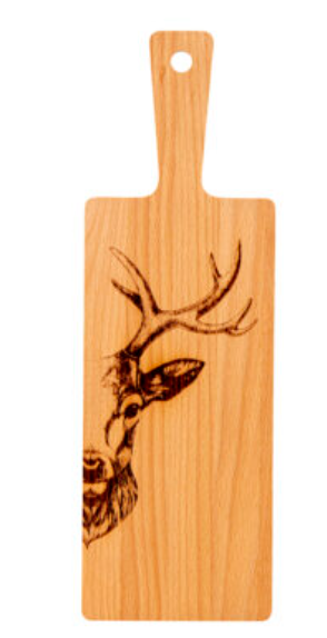 Holzbrett “Hirsch Zoom”, 40x13x2 cm, Buche
