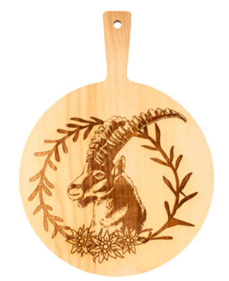 Kadastar Holzbrett rund “Steinbock Kranz”, Ø 29 cm, Buche