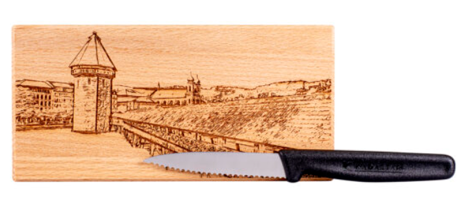 Kadastar Messerbrett “Luzern”, 18,5x9x2 cm, mit Messer + Beutel
