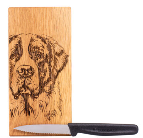 Kadastar Messerbrett Oak “Bernhardiner”, 18,5x9x2 cm, mit Messer + Beutel