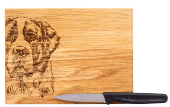 Kadastar Messerbrett XL Oak “Bernhardiner” 20x15x2 cm mit Messer + Beutel