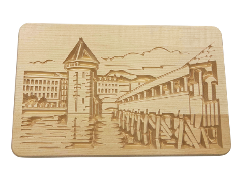 Holzbrett Luzern Kapellbrücke in Bergahorn, CNC-geschnitzt, 24 x 15 cm