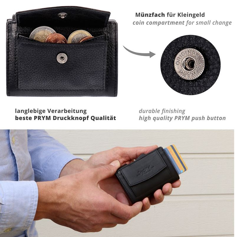 SecWal 2 Portemonnaie mit Münzfach, 10 Karten, RFID-Schutz, schwarz
