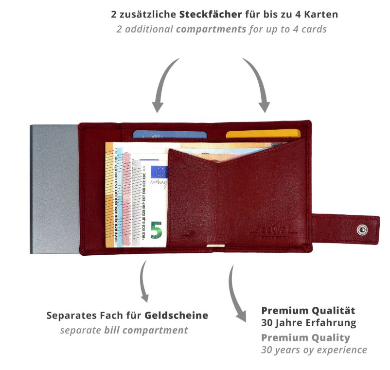 SecWal 2 Portemonnaie mit Münzfach, 10 Karten, RFID-Schutz, rot