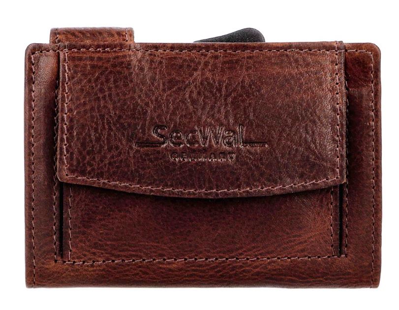SecWal 2 Portemonnaie mit Münzfach, 10 Karten, RFID-Schutz, braun