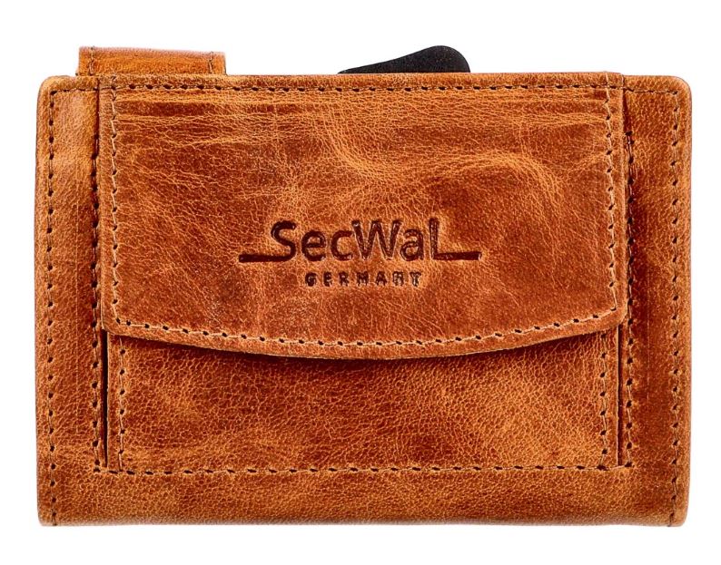 SecWal 2 Portemonnaie mit Münzfach, 10 Karten, RFID-Schutz, cognac