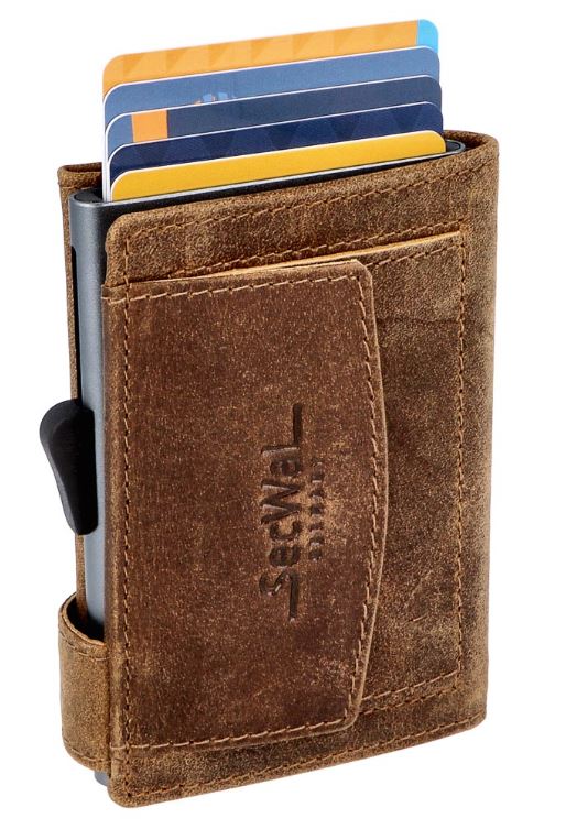 SecWal 2 Portemonnaie mit Münzfach, 10 Karten, RFID-Schutz, braun