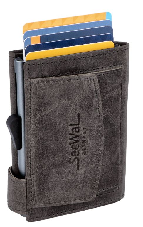 SecWal 2 Portemonnaie mit Münzfach, 10 Karten, RFID-Schutz, grau