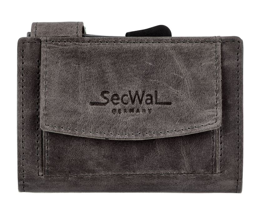 SecWal 2 Portemonnaie mit Münzfach, 10 Karten, RFID-Schutz, grau