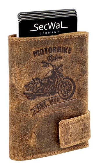 SecWal 2 Portemonnaie mit Münzfach, 10 Karten, RFID-Schutz, Motorrad, braun