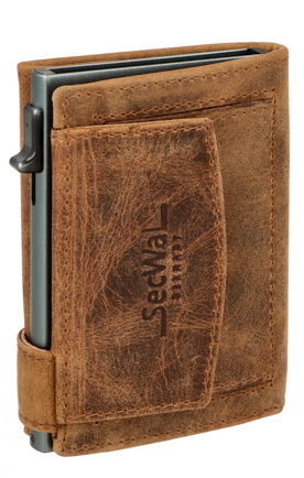 SecWal 2 Portemonnaie mit Münzfach, 10 Karten, RFID-Schutz, Motorrad, braun