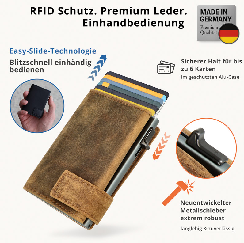 SecWal 3 Portemonnaie mit Münzfach, 10 Karten, RFID-Schutz, braun