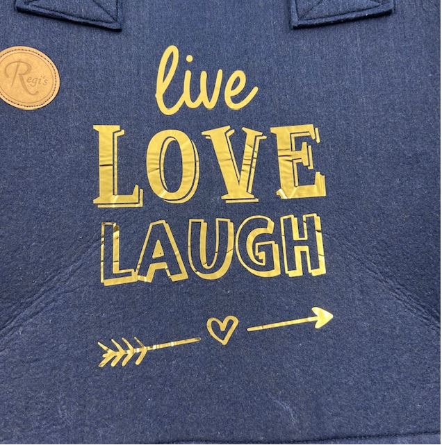 Filztasche live Love Laugh dunkelblau, Schrift gold