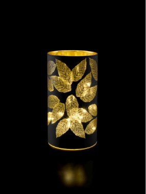 STT Glaslaterne Leaves black 16 cm