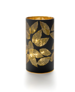 STT Glaslaterne Leaves black 16 cm