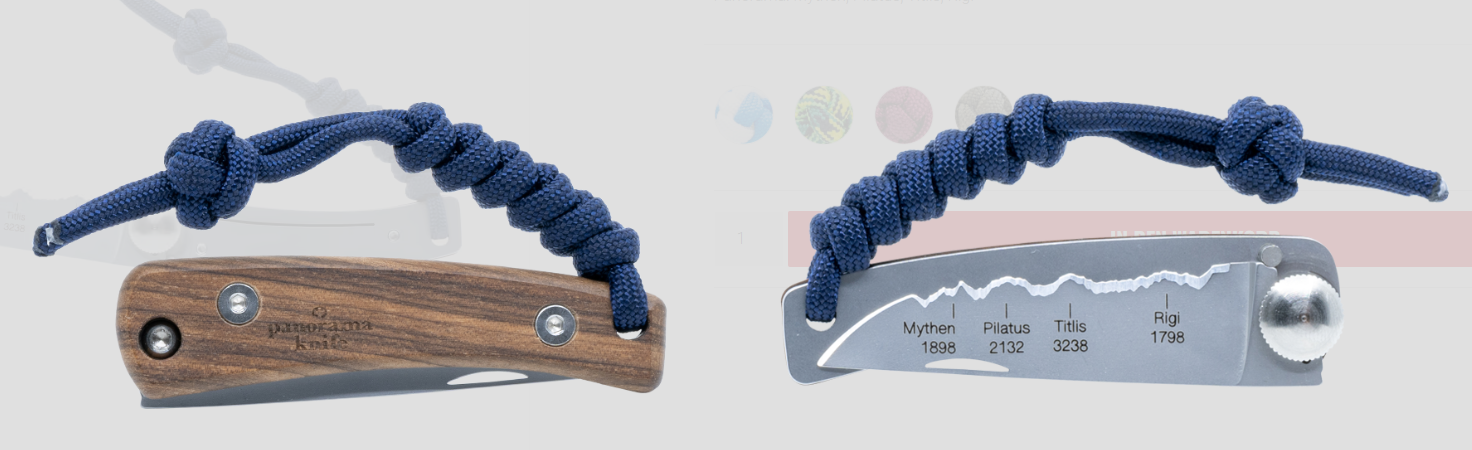 Panorama Knife Klappmesser Zentralschweizer Alpen, Kiss mit Paracord blau