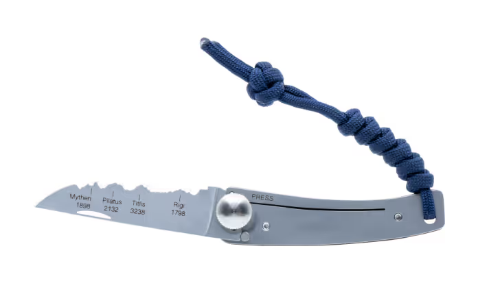 Panorama Knife Klappmesser Zentralschweizer Alpen, Kiss mit Paracord blau