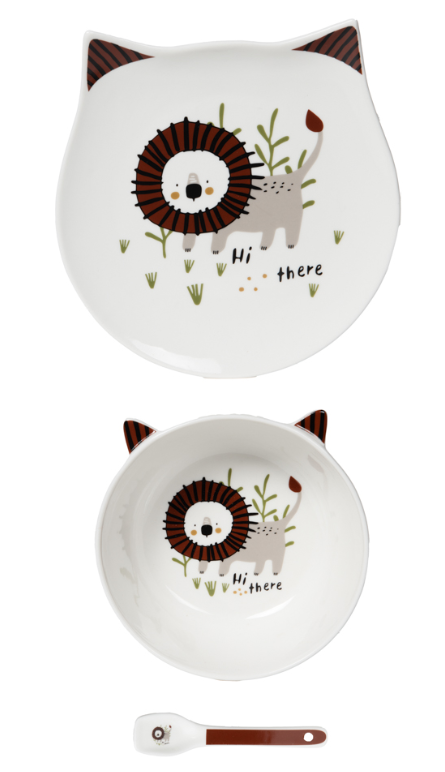 Table Passion Kindergeschirr Set Löwe 3 teilig, Porzellan