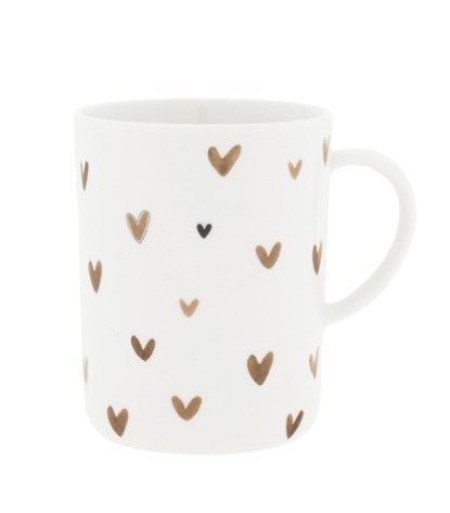 Bastion Collections Mug weiss mit Herzen braun 9 x 11 cm