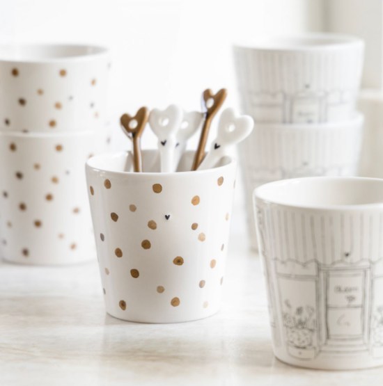 Bastion Collections Becher weiss mit Konfetti braun9 x 9 cm