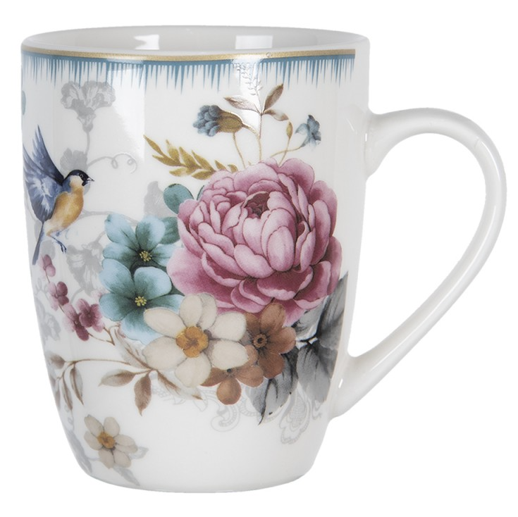 Clayre & Eef Mug 360 ml Porzellan weiss mit Blumen