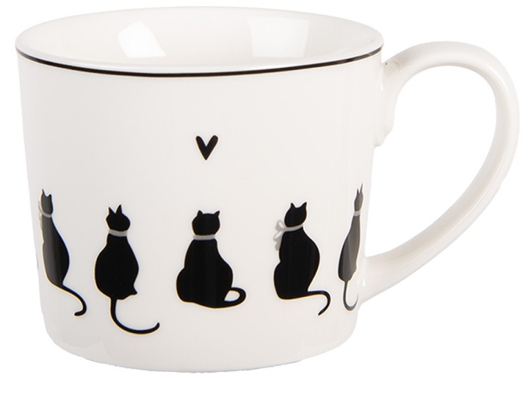Clayre & Eef Tasse 275 ml Porzellan weiss “Katzen”