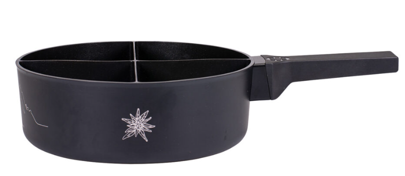 4Fondue Caquelon, schwarz, Ø 25 cm, mit 4 Abteilen